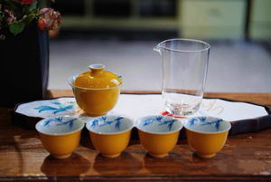 Juego <span class=keywords><strong>de</strong></span> Té Gaiwan <span class=keywords><strong>de</strong></span> Porcelana Tradicional China, Colección Amuleto Amarillo Real Chino, Duradero y Ecológico - Product Image 2