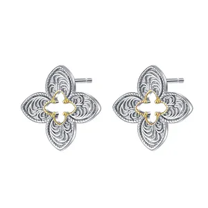 Personalized Original 925 Sterling Silver Tang Dynasty Flower Design Shape Stud Earing For Women Fashion Jewelry