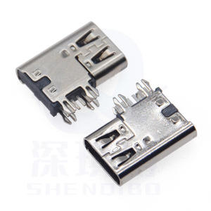 Conector USB Tipo-C 3.1 de Carga Rápida, Conector Hembra de 6 Pines en Ángulo Recto para Montaje Lateral con 4 Pines de Fijación Segura a PCB - Product Image 6