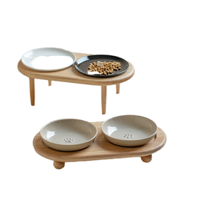 Comedero de Cerámica Ecológico de Alta Calidad para Mascotas, Elevado, con Base de Silicona Antideslizante, para Perros y Gatos, con Soporte de Madera para Cachorros - Product Image 1