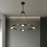 Lustre en cuivre personnalisé pour hôtel, avec gouttes de cristal, éclairage rond, grande suspension, plafond haut, luxe, linéaire, long, en forme de boule