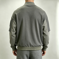 Chemises pour hommes surdimensionnées à manches longues grises personnalisées en deux parties, 100% coton, écologiques, col haut, t-shirts vintage pour hommes