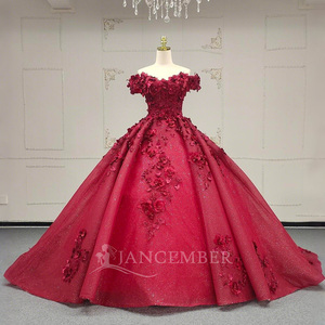 Jancember ANY08 tradicional flor roja perlas vestido de fiesta vestidos de noche hinchados - Product Image 1