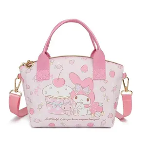 Bolsa de viagem com zíper PU para mulheres e meninas anime Kitty Kuromi Bolsa de ombro My Melody Bolsa de compras