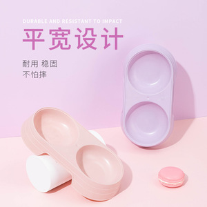 Gamelle double ovale en plastique de couleur unie pour animaux de compagnie, gamelle intégrée surélevée pour l'eau et la nourriture, fournitures pour animaux de compagnie - Product Image 3