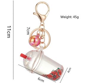 New Design Acrylic Milk Tea Bottle Shape Key Chain Fruit Ice Cup Keyring Quicksand Liquid <b>Floating</b> Keychain - Product Image 6