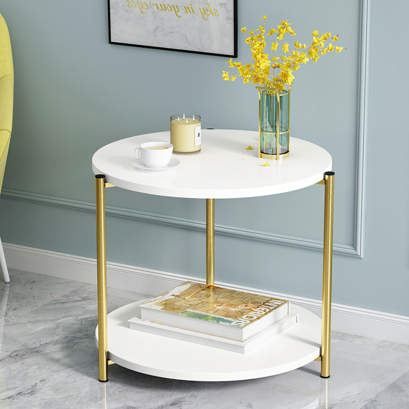 Round white marble gold steel frame