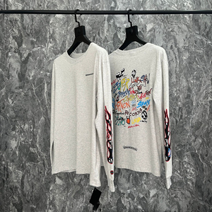 T-shirt à manches longues en pur coton à col rond avec motif Chrome Hearts, croix, lettre, flamme verte et fleur, et coque de téléphone - Product Image 2