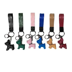 Porte-clés de chien en cuir PU, poupée de luxe 3D, personnalisés en peluche, lanière en cristal, strass, bouledogue français, pièces