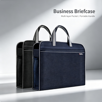 Porte-documents personnalisé en tissu Oxford noir, grande capacité, sac de réunion d'affaires, sac de bureau multi-couches avec fermeture éclair, format A4