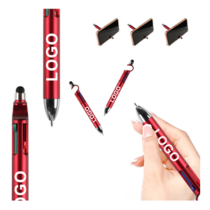 Nouveau stylo à bille en plastique personnalisé 3 en 1 créatif avec impression de logo personnalisé pour support de téléphone, 4 recharges, stylos à bille, stylet tactile - Product Image 2