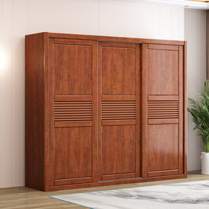 Chinese Style Sliding Door Wardrobe <b>Walnut</b> Wood Solid Wood Large Capacity Bedroom Storage Furniture - Product Image 2