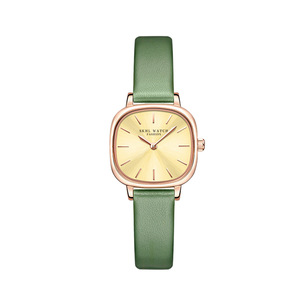 Elegante reloj cuadrado pequeño para mujer, reloj verde pequeño de cuero genuino, reloj de mujer fresco y elegante - Product Image 1