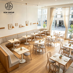 Asientos Tapizados en Tela para Restaurante Ron Group, Mesa Cuadrada <span class=keywords><strong>de</strong></span> Madera Maciza, Silla <span class=keywords><strong>de</strong></span> Madera Sólida, Muebles Comerciales - Product Image 3