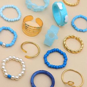 12Pcs/Set Bohemia Finger Jewelry Alloy 18K Gold Plated <b>Adjustable</b> <b>Ring</b> Set with Pearl Pentagram Beads for Women Fashion Colorful - Product Image 5