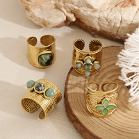 Bagues en acier inoxydable plaqué or 18 carats avec pierres naturelles pour femmes, vert martelé, lot mixte, cadeau de fête, vente en gros, OEM
