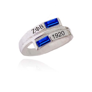 Personnalisé Cubique 925 Argent Sterling Plaqué Zircon Sororité Grecque Zeta Phi <span class=keywords><strong>Beta</strong></span> Cristal 1920 Bague Amoureux Cadeaux Bijoux - Product Image 2