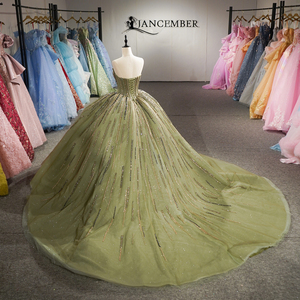 Vestido de Novia de Lujo con Lentejuelas y Cuentas, Color Verde Oliva Brillante, Modelo Dy6960, con Corsé y Tul Brillante para Fiestas y Bodas - Product Image 5