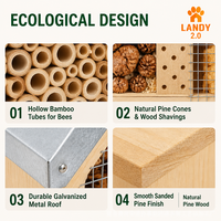Maison à insectes en bois de pin pour l'extérieur avec toit en métal galvanisé, hôtel à abeilles décoratif pour le jardin, habitat pour la faune sauvage, sanctuaire