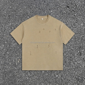 Camiseta vintage con efecto desgastado y agrietado, cuello redondo, 100% algodón para hombre, camiseta personalizada con lavado ácido para hombre - Product Image 1