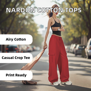 Nardon Apparel Autumn Casual Solid Breathable Blank Crew Neck Women Custom Made Short Sleeve Cotton Crop <b>Tops</b> - Product Image 2