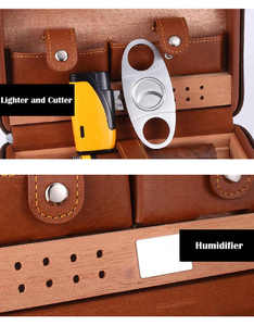 Boîte Cadeau Personnalisée pour Cigares, Étui de Voyage en Cuir avec Plateau en Bois de Cèdre, Humidor avec Coupe-Cigares et Poches pour Accessoires, pour 4 Cigares - Product Image 5