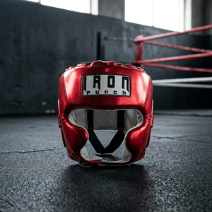 Competition Boxing Head Guard Real Leather Thick 4-Layer Padding Dual <b>Lock</b> Hook Loop Closing System Sports Safety Enhanced IRON - Product Image 2