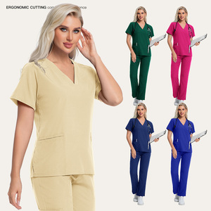 Scrubs V-Neck Two-Piece Set Women Moisture Wicking Breathable Short Sleeve Medical Uniform Doctor Nurse Work Clothes - Product Image 4