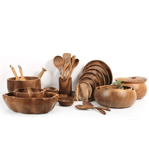 Utensili da cucina in legno aica per cucinare, ciotola in legno di acacia tagliere per formaggi Set di utensili da cucina con portautensili in legno - Product Image 2