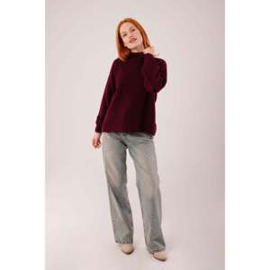 Pull basique en maille bordeaux pour femme, manches longues, col côtelé, décontracté, anti-boulochage, couleur bordure - Product Image 6
