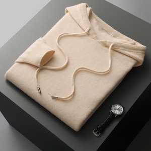 Nouveau pull en <span class=keywords><strong>laine</strong></span> mérinos pour <span class=keywords><strong>homme</strong></span>, collection automne-hiver 2026, col à capuche tricoté, pull décontracté à manches longues - Product Image 4