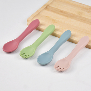 Non Toxic Infant Feeding Spoon Fork Kit <b>Microwave</b> Safe Heat Resistant Silicone Weaning Tableware Portable Travel Kids Flatware S - Product Image 5