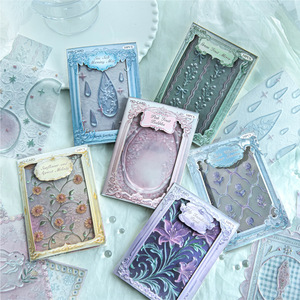 Papier décoratif transparent en PET, doux et rêveur, aux tons macaron, avec bordure en dentelle gaufrée stéréo, motif fleur, nœud et cadre miroir, pour carnet de notes - Product Image 2