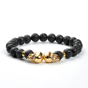 F148 regalos para el novio cuentas al por mayor volcánico lava cuentas de piedra con forma de cráneo pulsera simple para hombres - Product Image 3