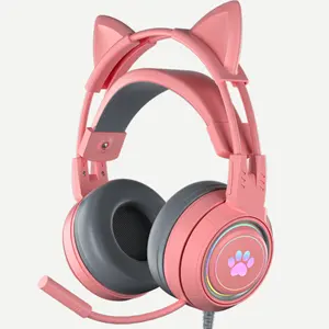 Valdus SY-G25 Niedliche Rosa Farbe Katze Ohren Headset Faltbares Mikrofon Drahtlos Über Ohr Kopfhörer Kopfhörer