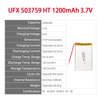 Vente directe UFX 503759-HT Batteries haute température 3.7V 1200mah Cellule de batterie Lipo pour produits d'extérieur