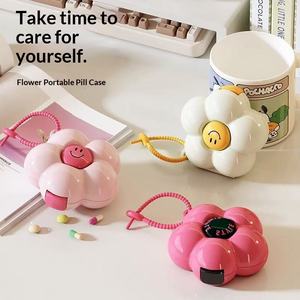 Boîte à médicaments portable mignonne en forme de fleur, cinq compartiments, scellée, pour rangement de boucles d'oreilles et bijoux, vente en gros - Product Image 4