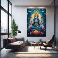 Peinture sur toile moderne de luxe représentant la déesse hindoue Lakshmi, impression HD, cadre en alliage d'aluminium, art mural, image pour salon, villa