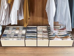 <b>Foldable</b> Non-Woven Storage <b>Boxes</b> 4-Pack Drawer Organizer Set Closet Dividers for Underwear Socks Bras Scarves Ties - Product Image 3