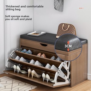 Meuble à chaussures multifonctionnel moderne pour l'entrée de la maison, avec étagère en fer et banc en bois avec coussin moelleux pour s'asseoir et changer de chaussures - Product Image 4