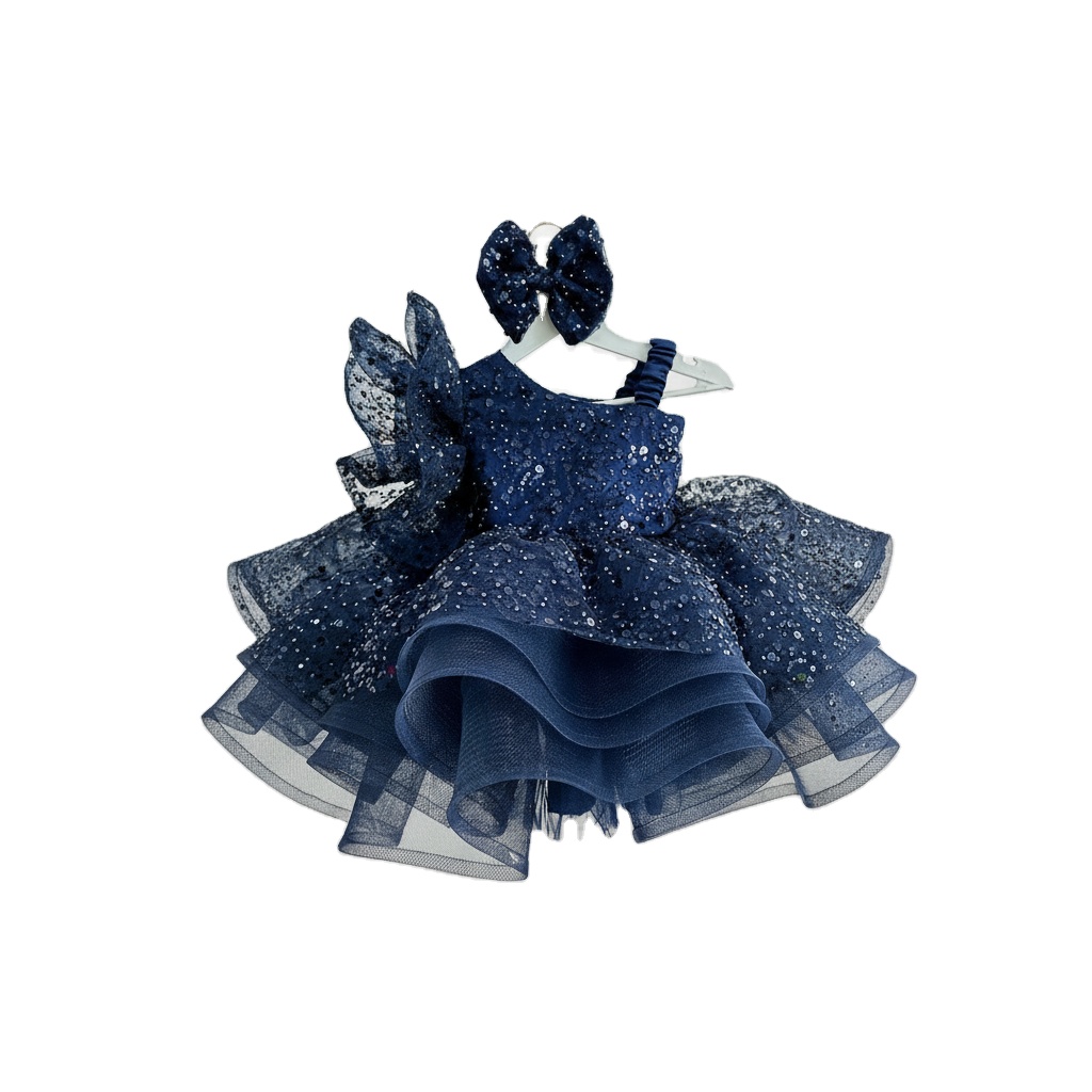 backless day dress Floral Smocked Silk Navy Short Sleeve Baby Girl Dress – Carriage Boutique main image 0