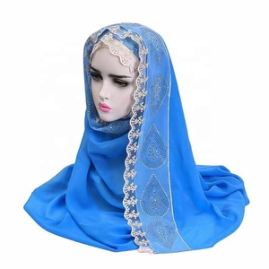 New <strong>Fashion</strong> Middle East Muslim Head Scarf <strong>Hijab</strong> Luxury Stone Stitching Lace Scarves Women Rhinestones <strong>Turban</strong> Hat H0268 - Product Image 2