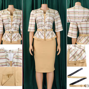 D573 модные летние женские повседневные платья с коротким рукавом и V-образным вырезом африканские платья элегантные церковные платья для женщин с поясом - Product Image 6