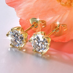 1 Fashion Brass 14K Gold Plated Shiny Round Cut 2CT VVS GRA Moissanite Jewelry Flower <b>Stud</b> Earrings for Women Office Wears - Product Image 3