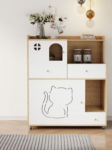 Meuble de Luxe en Bois Massif pour Litière de Chat avec Fermeture à Bouton, Niche Moderne pour Chat, Armoire pour Salon, Toilette Intérieure pour Animaux de Compagnie - Product Image 5