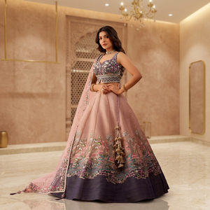 Purple Net Floor-Length A-Line <b>Lehenga</b> Choli Sequins Embroidery Dupatta Set for Women Ethnic Party Outfit India Pakistan Bride - Product Image 1