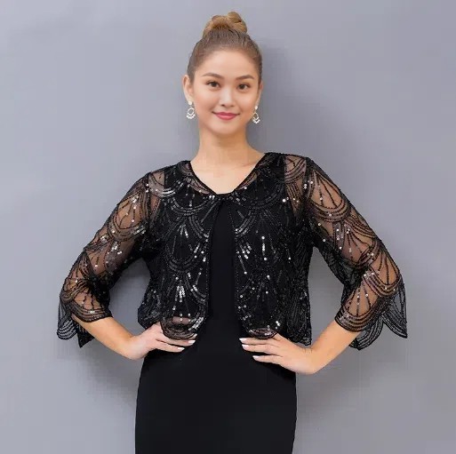 Sequin Embellished Sleeve Short Bolero Cardigan Elegant Cover-Up for Qipao  and Evening Dresses| Alibaba.com