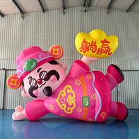 Mascotte gonflable personnalisée en tissu Oxford, rose, du Dieu de la Fortune Cai Shen, avec pouce levé et lingot, pour les boutiques du Nouvel An chinois