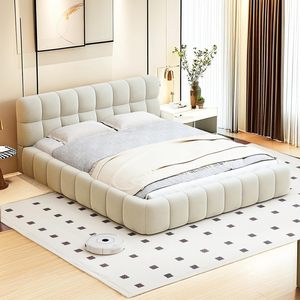 <span class=keywords><strong>Lit</strong></span> moderne rembourré et doux avec sommier à lattes et tête <span class=keywords><strong>de</strong></span> <span class=keywords><strong>lit</strong></span> en lin pour chambre d'adulte ou chambre d'amis - Product Image 3