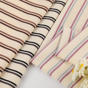 Tissu en tricot côtelé rayé 1x1 personnalisé en rayonne et élasthanne teintes en fil pour pulls, chemises et robes - Product Image 4